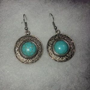Turquoise Silver Metal Earrings